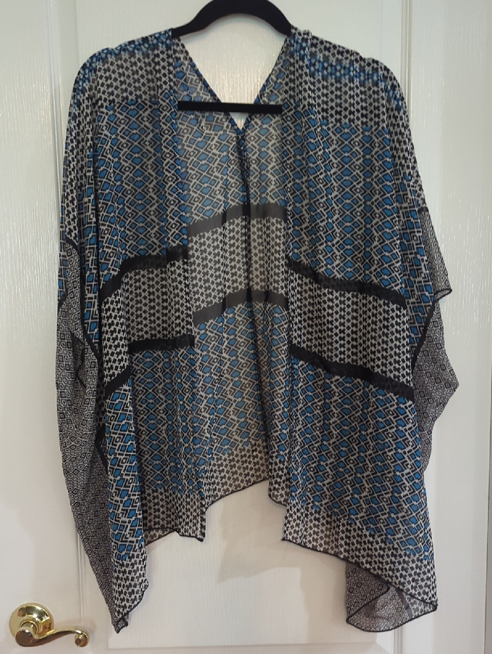 Lightweight Geometric Blue & Black Kimono Cover-Up XL